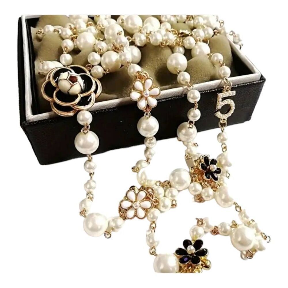 French Court Style Faux Pearl Necklace Korean Style Flower Beaded Number 5 - Picture 2 of 6